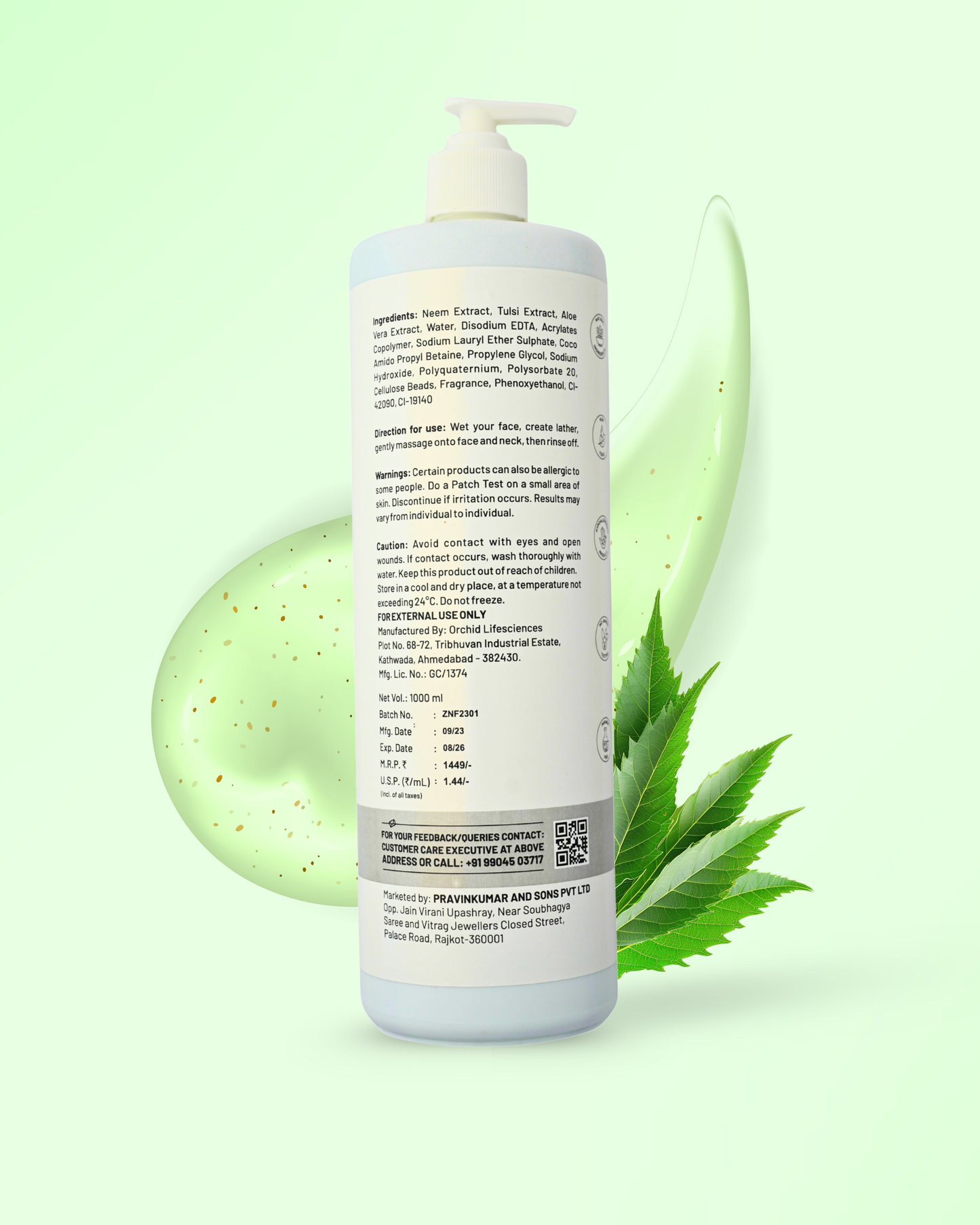 Neem Tulsi Facewash for Pimple Free Skin [1000 ml]